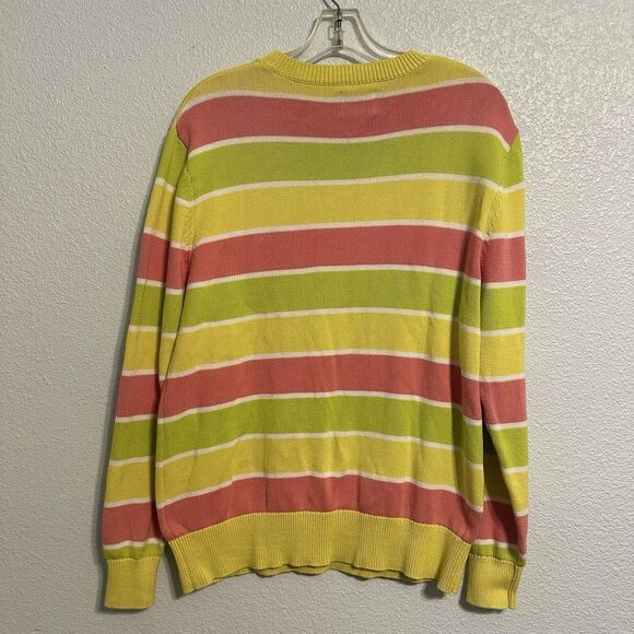 Teddy Fresh Stripe Knit Sweater Crew Neck Men's Small Pink Yellow Pink Green - Picture 2 of 9